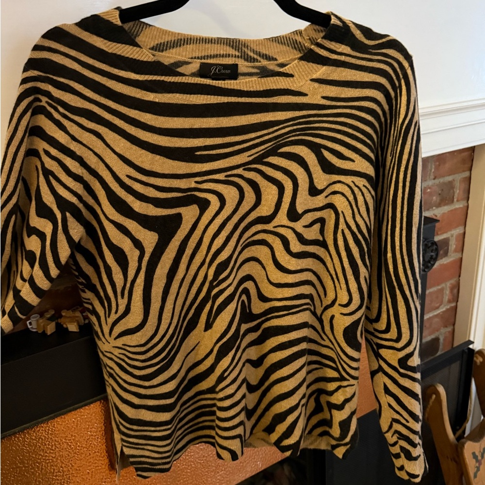 J. Crew Women's Zebra Print cashmere sweater - Black and Tan-size M
